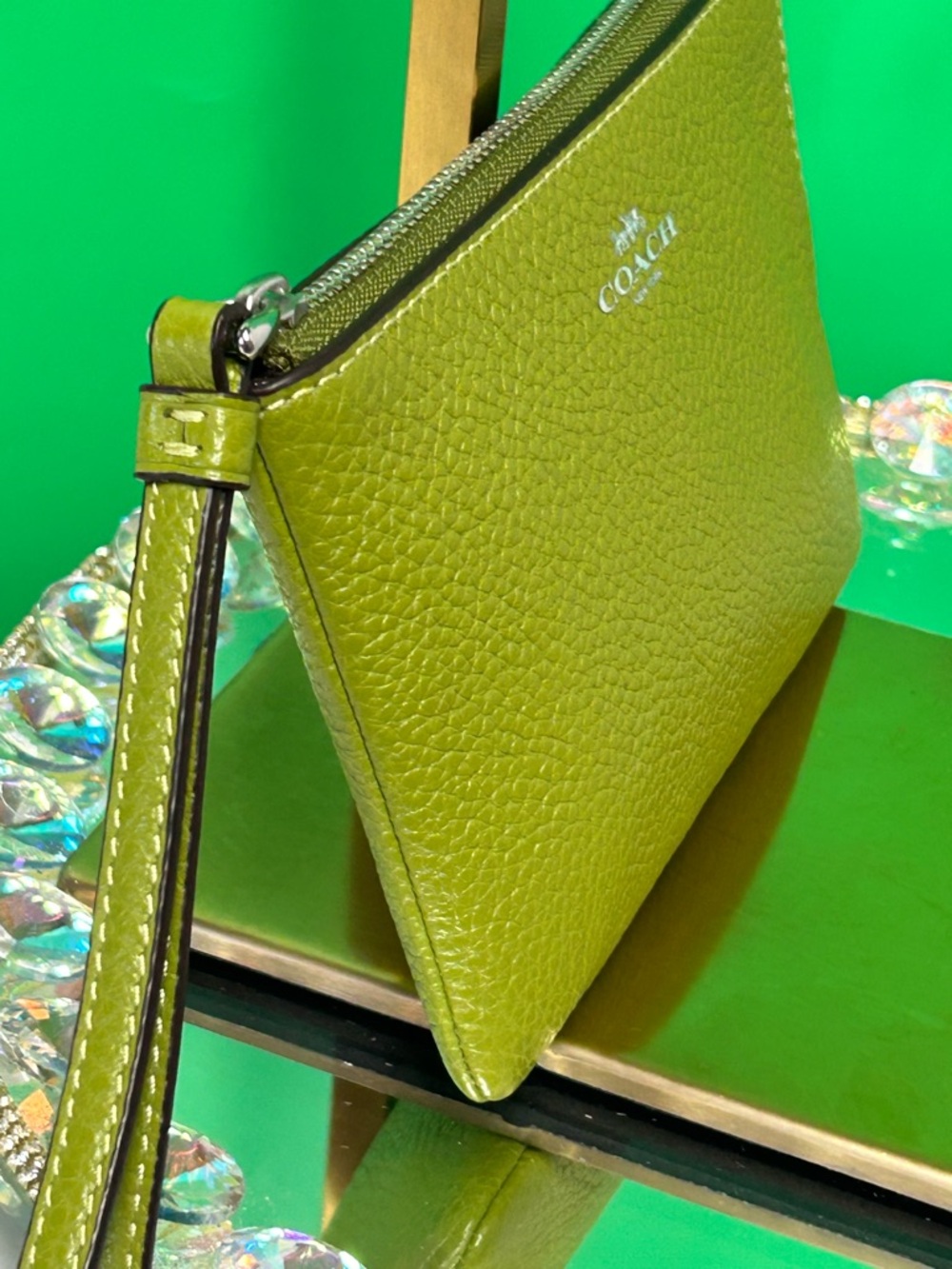 COACH Pebbled Leather Wristlet in Lime Green - Picture 4 of 14